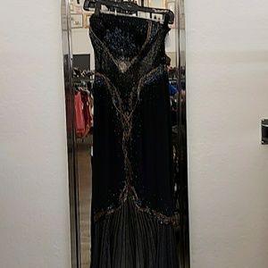 Silk beaded sexy strapless formal dress